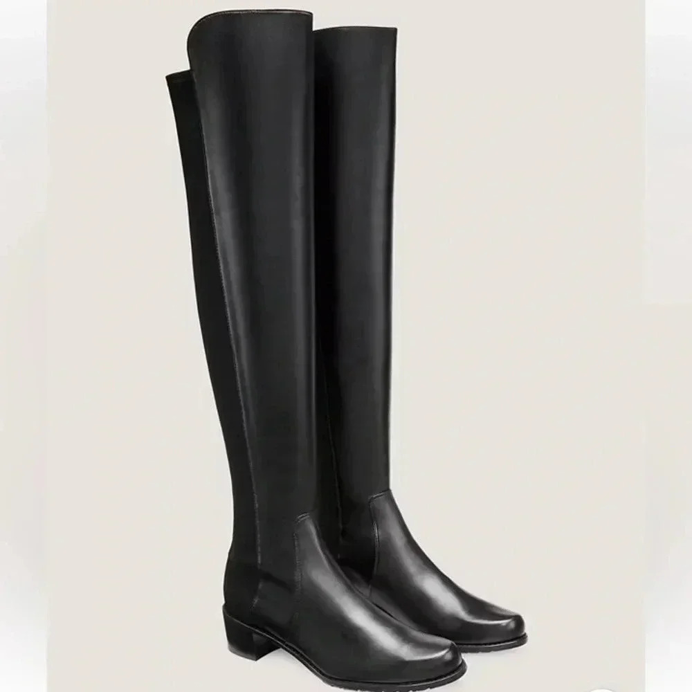 Stuart Weitzman Reserve Black Leather Over the Knee Boots Size - Picture 5 of 12